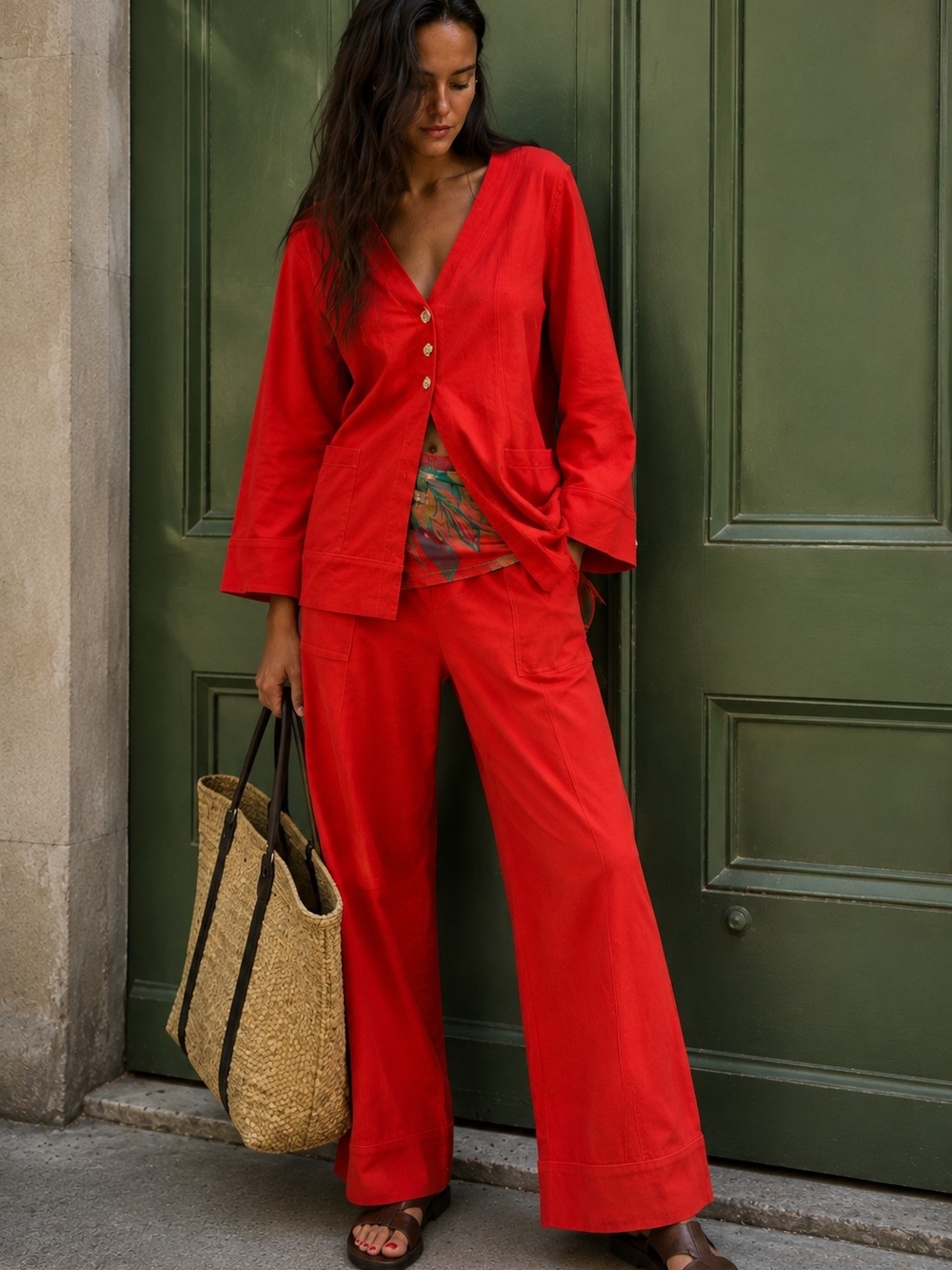 Free People Red Strada Pant Set in Red, NWT, L